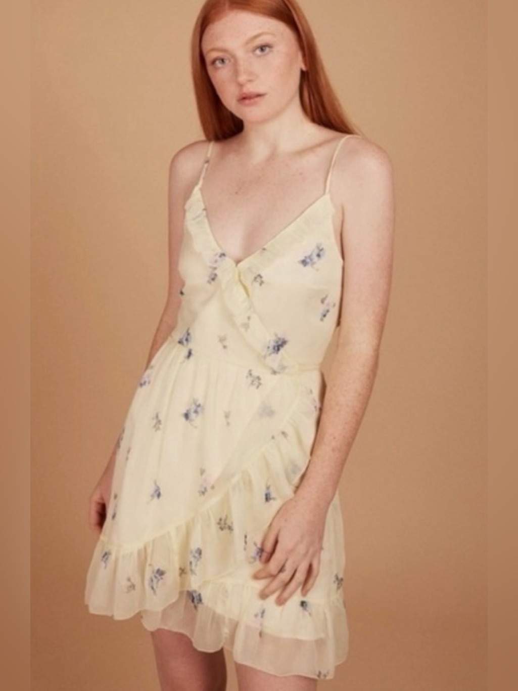 Abercrombie & Fitch Chiffon Ruffle Wrap Dress Floral Print Yellow Pink & Blue